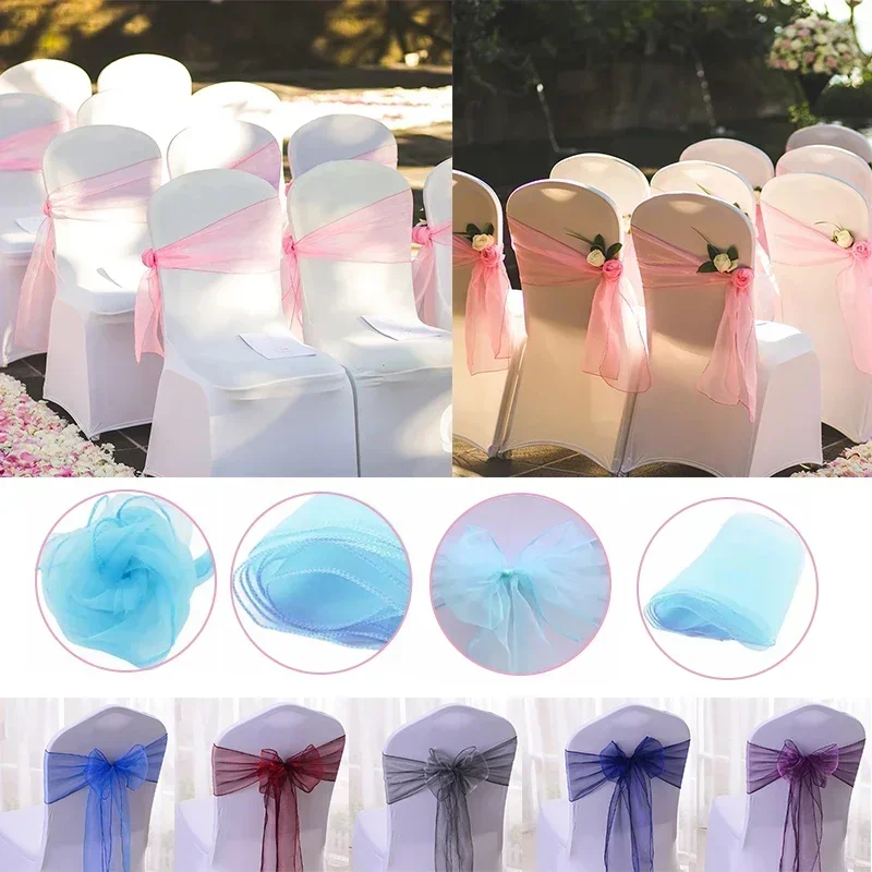 25Pcs Chairs Sashes for Wedding Chair Covers Chair Bow Sashes Chairs Ribbons for Party Ceremony Wedding Chair Decoration