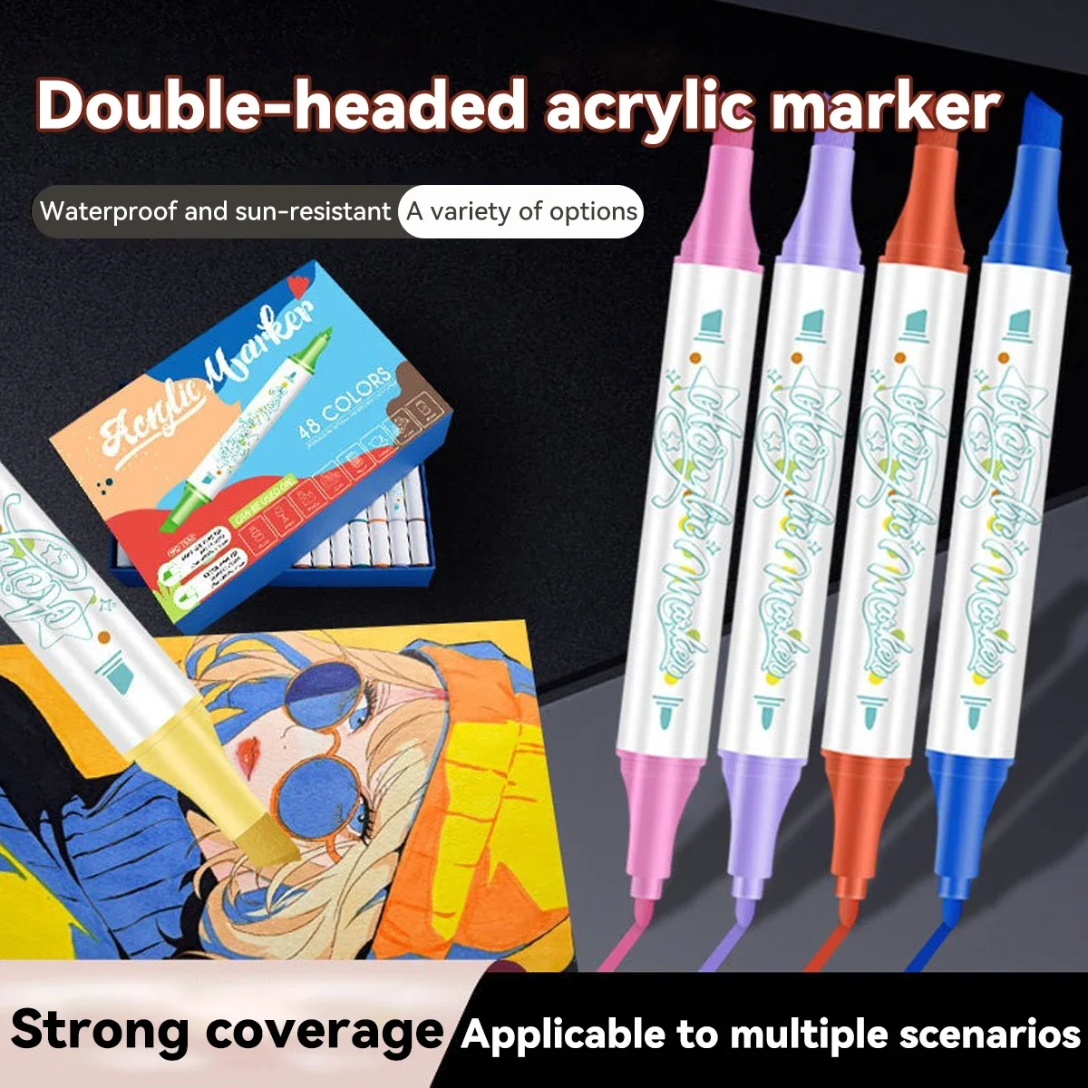 

Double-head Acrylic Marker Pen Multi-color Optional Washable Stacked Color Korean Stationery DIY Hand-painted Office Culture