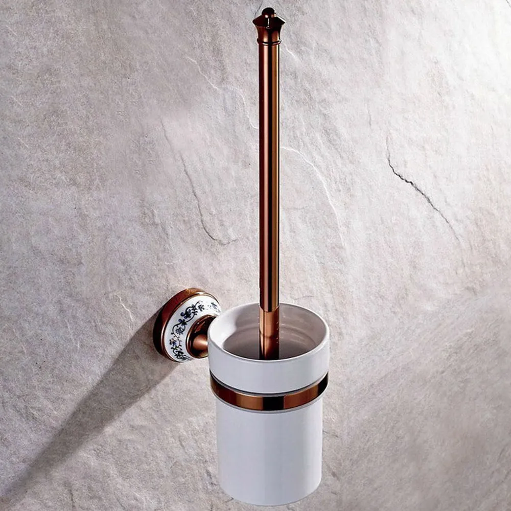 Rose Gold Brass Toilet Brush Cup and Holder Durable Toilet Pendant Bathroom Hardware Set Bathroom Accessories zba387