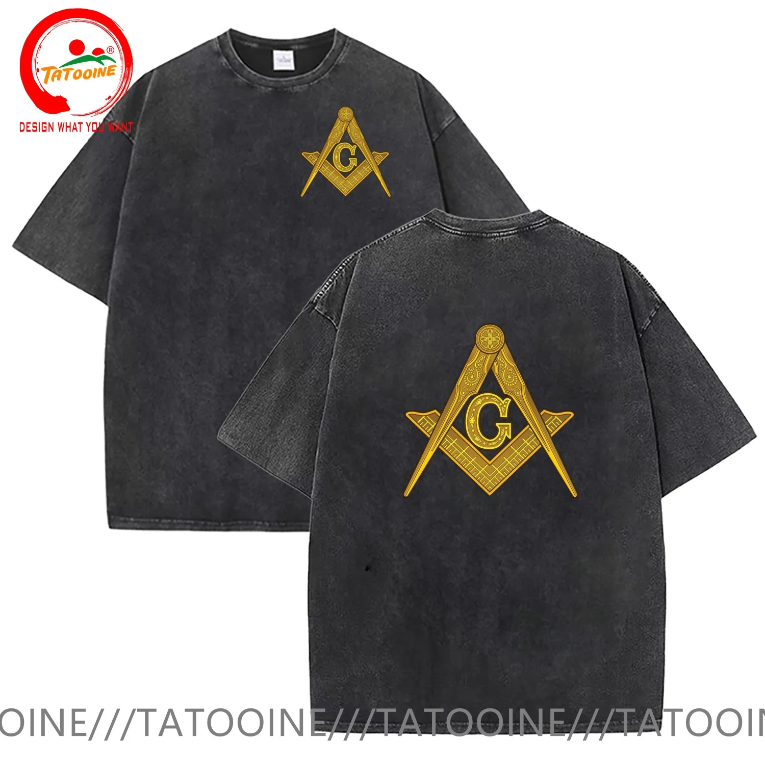 

Vintage Washed Cotton T-Shirt Mason Emblems & Logo T Shirt Men Summer Casual T Shirt Soft Fashion TeeShirt