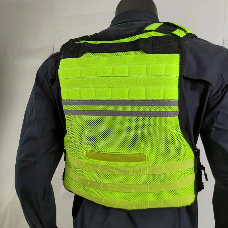 Tactical Stab Proof Fluorescent Yellow Vest, Molle Reflective Vest, Breathable And Wear-resistant Black