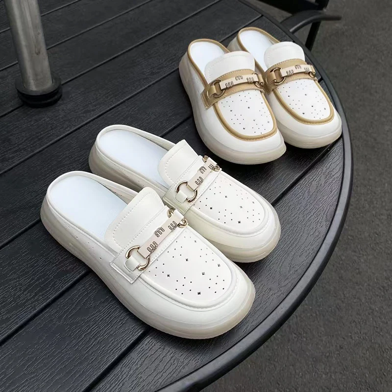 new-summer-women's-fashionable-hollow-out-genuine-leather-slip-on-comfortable-flat-heel-sandals-convenient-thick-bottom-rubber