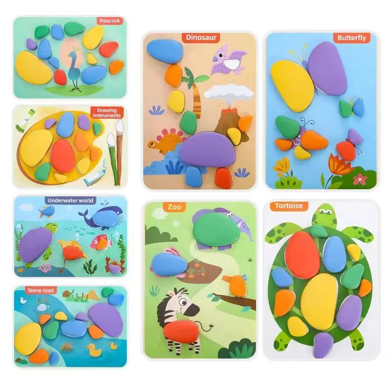 Rainbow Pebble Puzzle Children's Educational Sensation Toys Montessori Early Childhood Color Cognition Enlightenment Teaching Ai