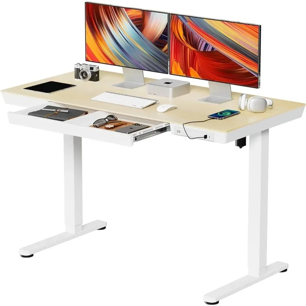 

Electric Standing Desk with Drawers, Whole Piece 48 Inches Adjustable Height Desk,Modern Sit Stand Up Desk,Ergonomic Rising Desk