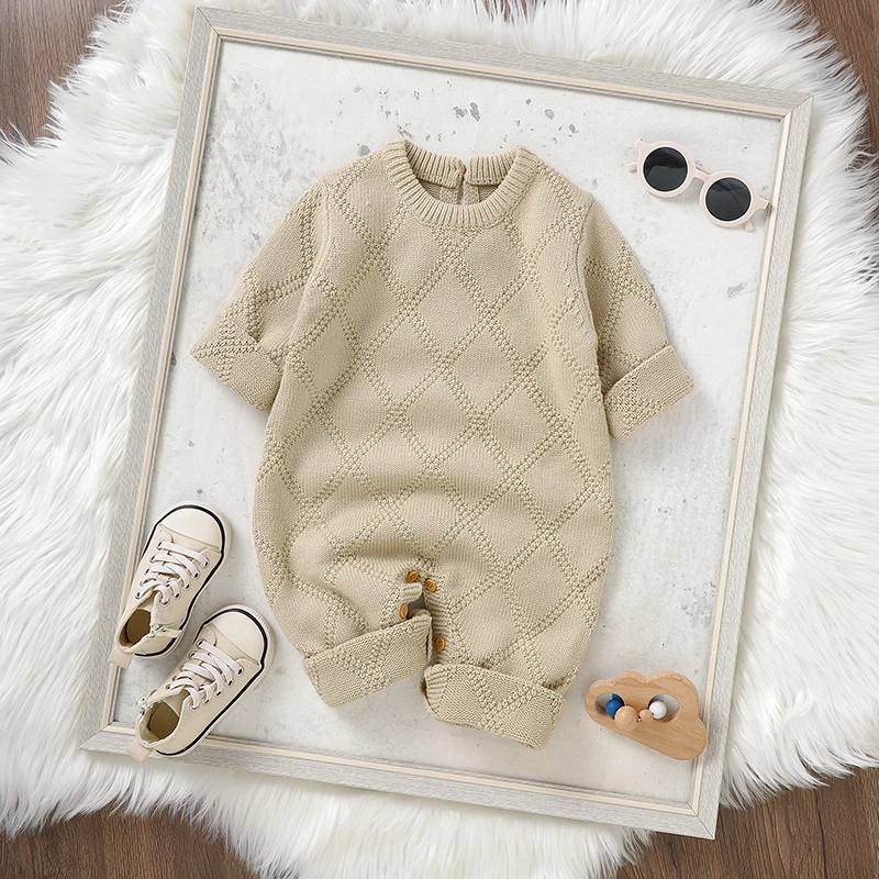 0-18m Baby Strampler Kleidung Einfarbig Lange Ärmel Gestrickte Neugeborenen Jungen Mädchen Gestrickte Overalls Infant Kleinkind Playsuits outfit
