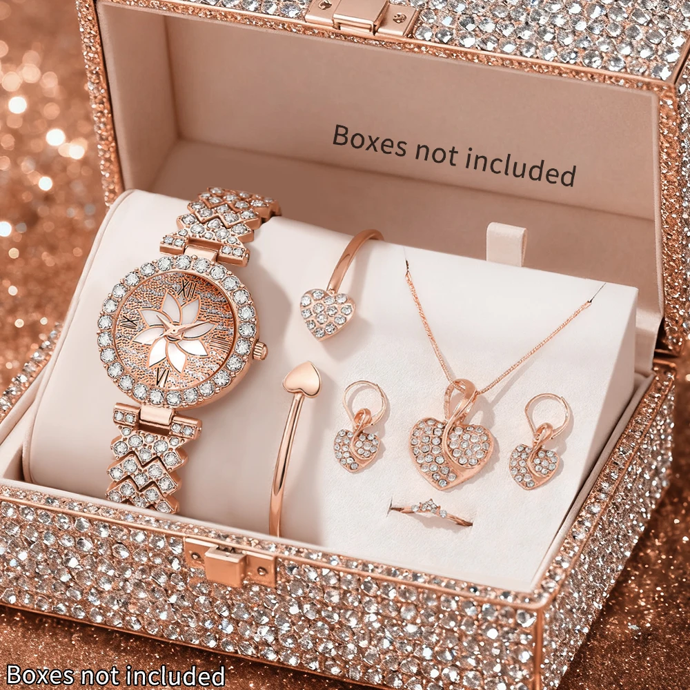 6pcs light luxury elegant women's quartz watch+sparkling accessory set, perfect for daily wear and holiday gifts