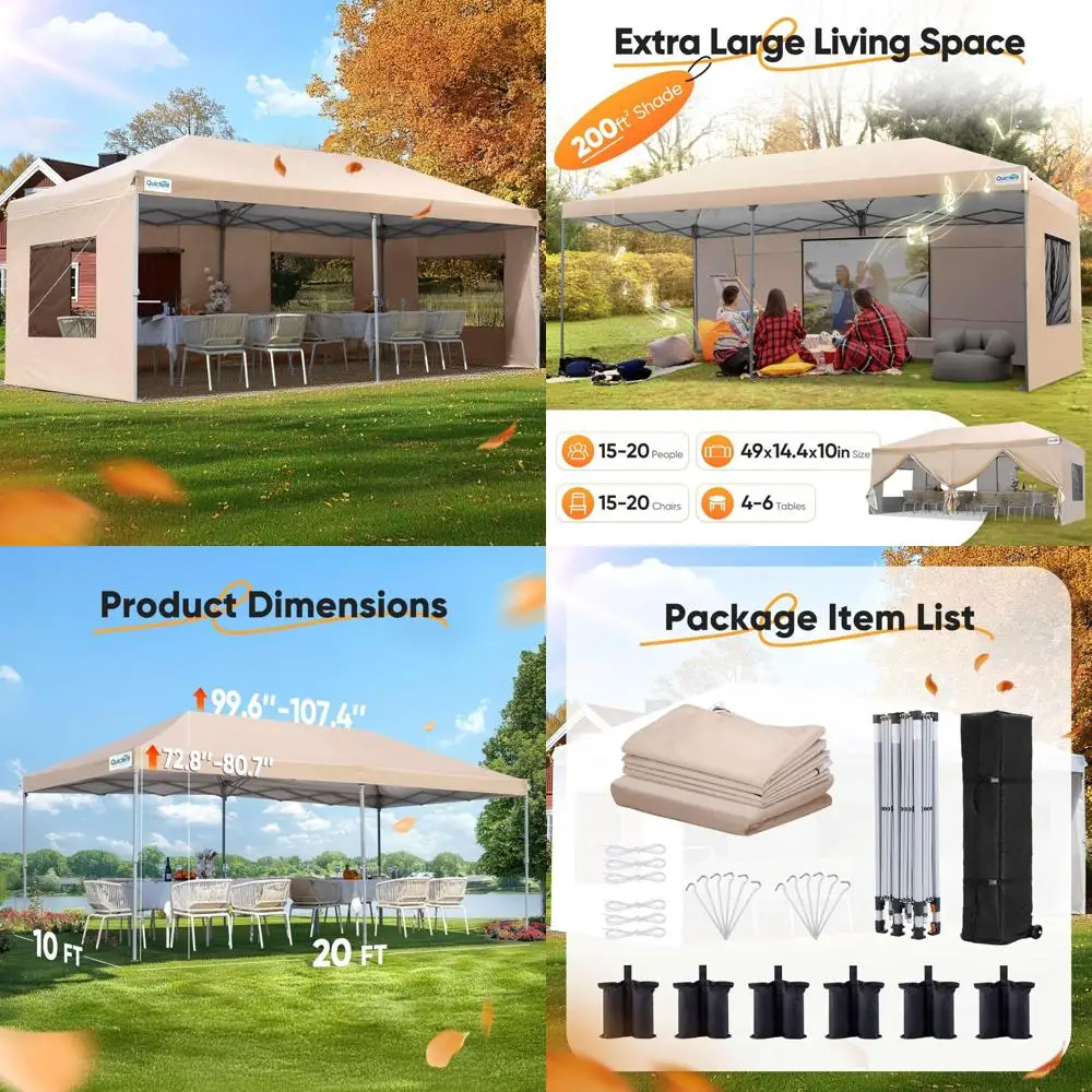 

Pop Up Canopy 10x20 ft with Sidewalls and Windows for Outdoor Events, Easy Setup Party Shelter