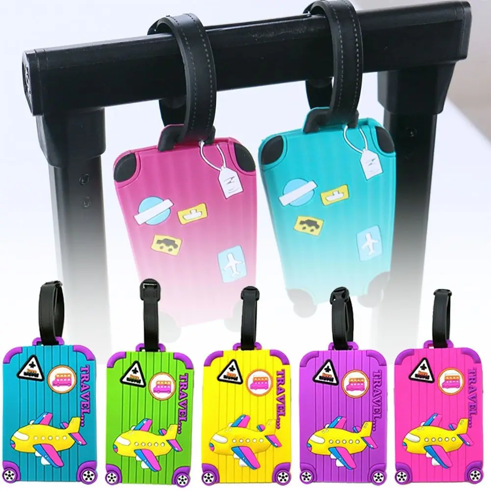 PVC Luggage Tags Portable Soft Silicone Anti-lost Baggage Label Cartoon Airplane Travel Supplies Suitcase Tags