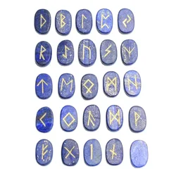 25pcs Natural Semi-precious Stone Ornaments Amethyst Quartz Lapis Crystal Reiki Healing Pagan Lettering Wiccan Rune Stones Set