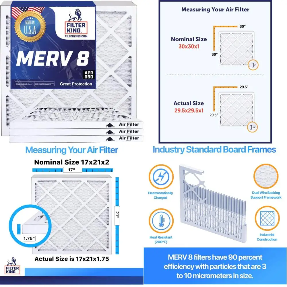 

Merv 8 плиссированных воздушных фильтров 17x21x2 в упаковке из 6 шт. для систем HVAC — сделано в США — настоящий размер 17x21x1,75 — высокоэффективная печь F