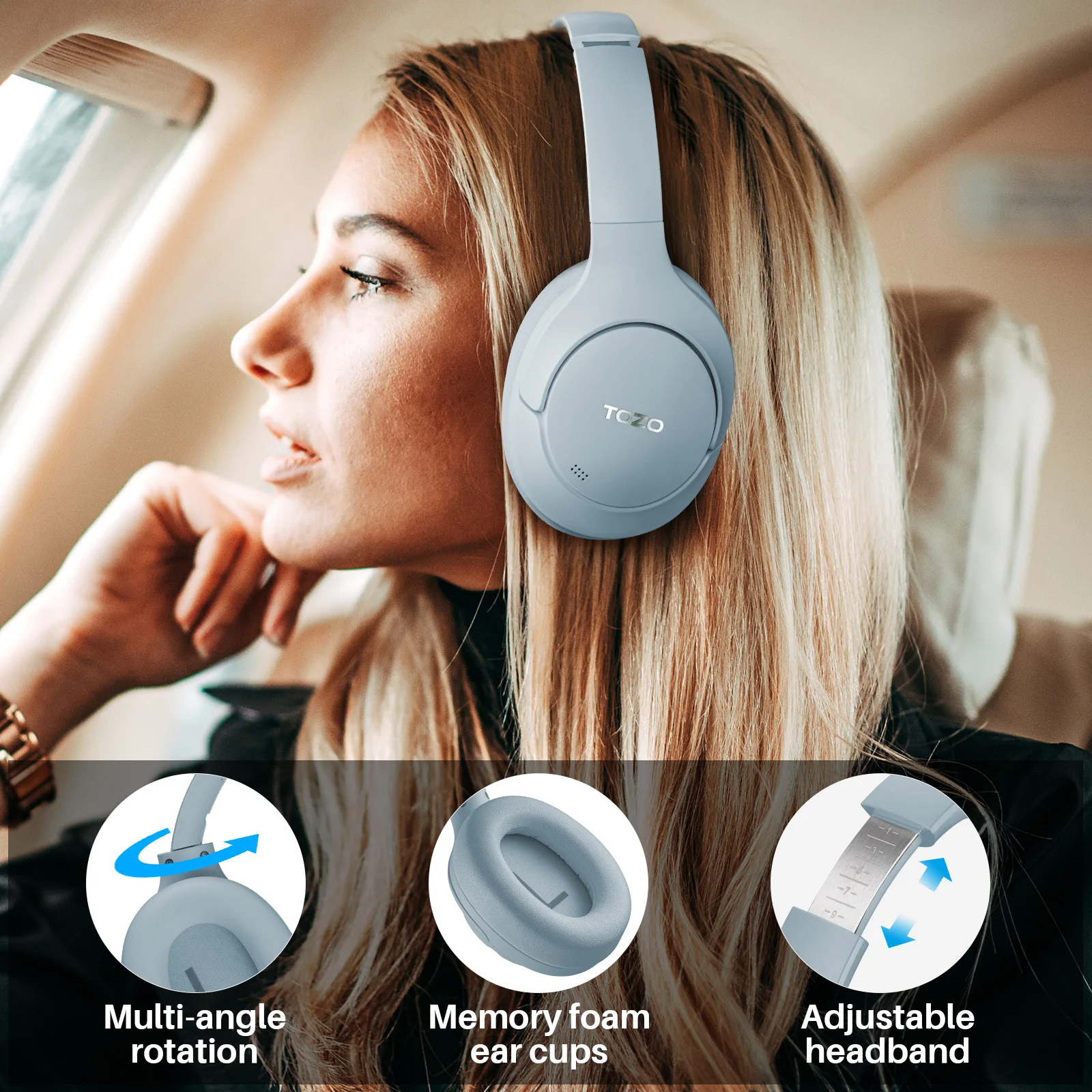 Auriculares TOZO de alta resolución reacondicionados con micrófono, cancelación activa híbrida de ruido, auriculares inalámbricos y con cable de 38dB, controlador de 40mm