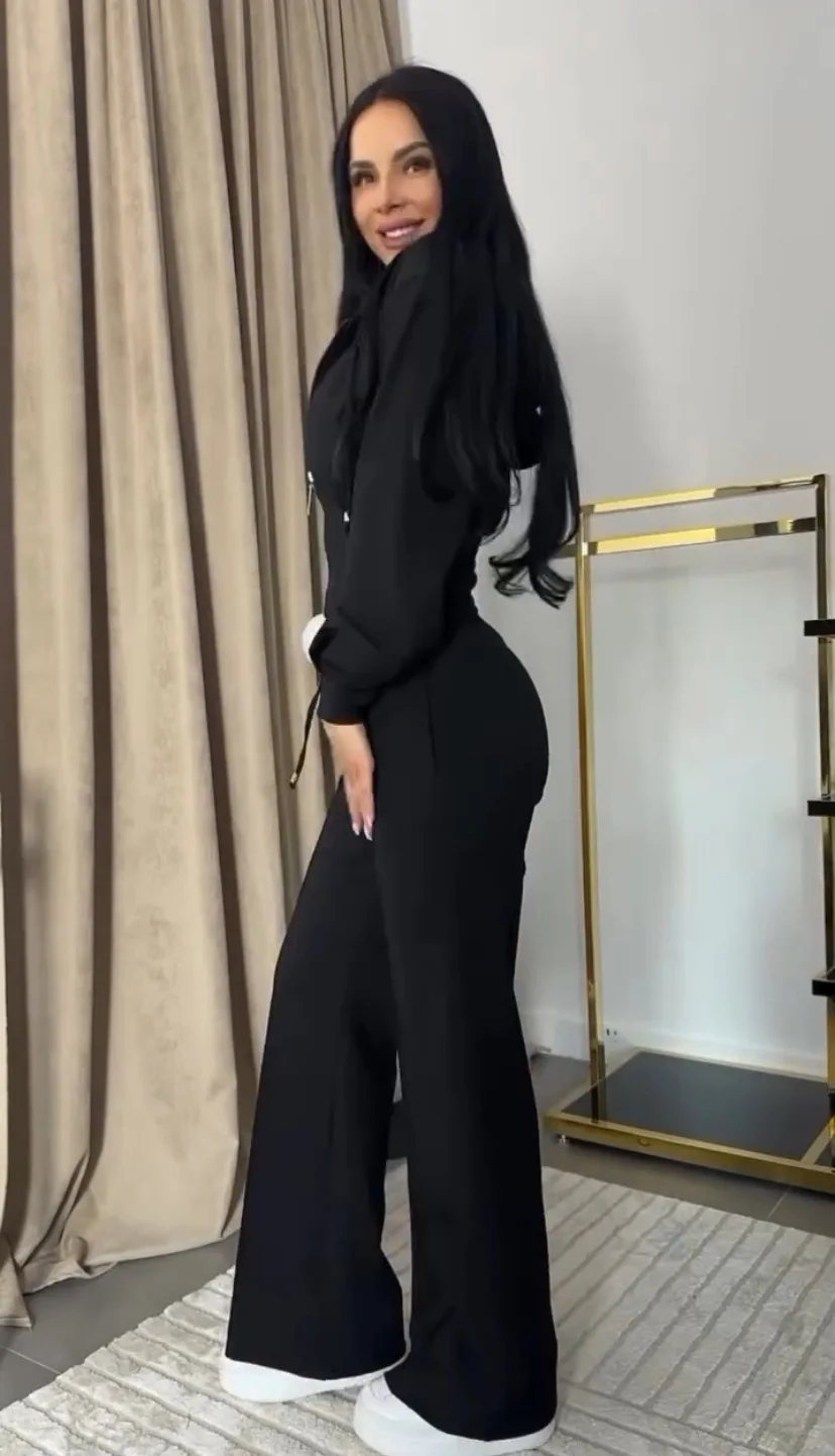 Women Sweatsuit Set Vintag Zipper Hoodie High Waist Loose Pants Suit Female Autumn Fashion Lady Sportswear Woman Two Piece Set image 6