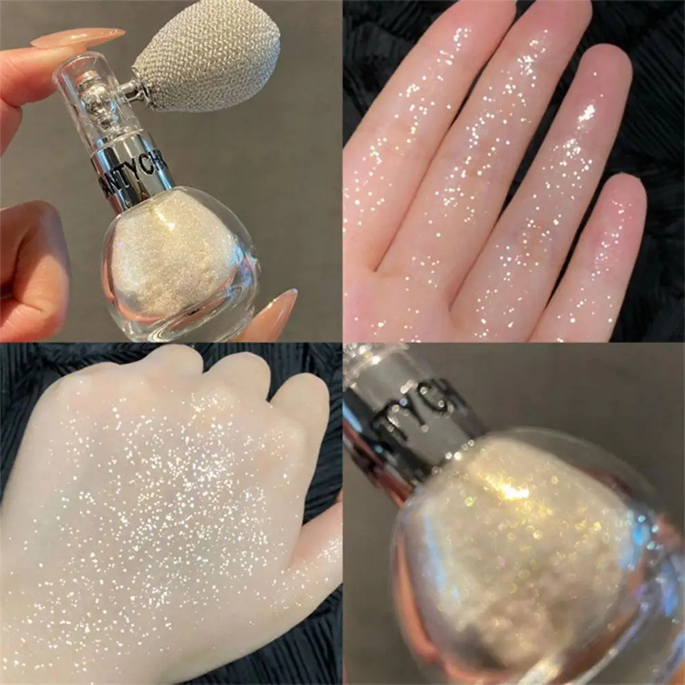 Glitter Spray Highlighter Powder, Diamond High Gloss Air Bag, Fragrância Brilhante Luz, Maquiagem Corporal Rosto, 1 Conjunto, 3Pcs