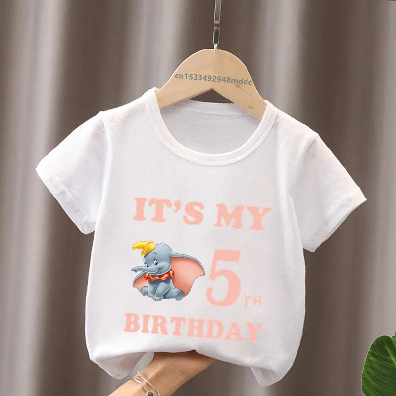 It\'s My 1 2 3 4 5 6 7 8 9 Years Birthday Boys Girls T shirt Dumbo Cute Elephant Print Kids Clothes Kawaii Baby Children T-Shirts