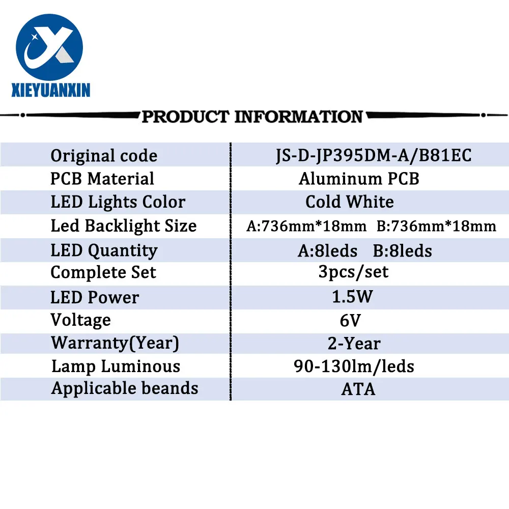 3 sztuk/zestaw 40 cali 736mm podświetlenie LED TV naprawa części 40'' ATA 8+8LED 6V 1.5W JS-D-JP395DM-A81EC JS-D-JP395DM-B81EC TCL E395DM1000