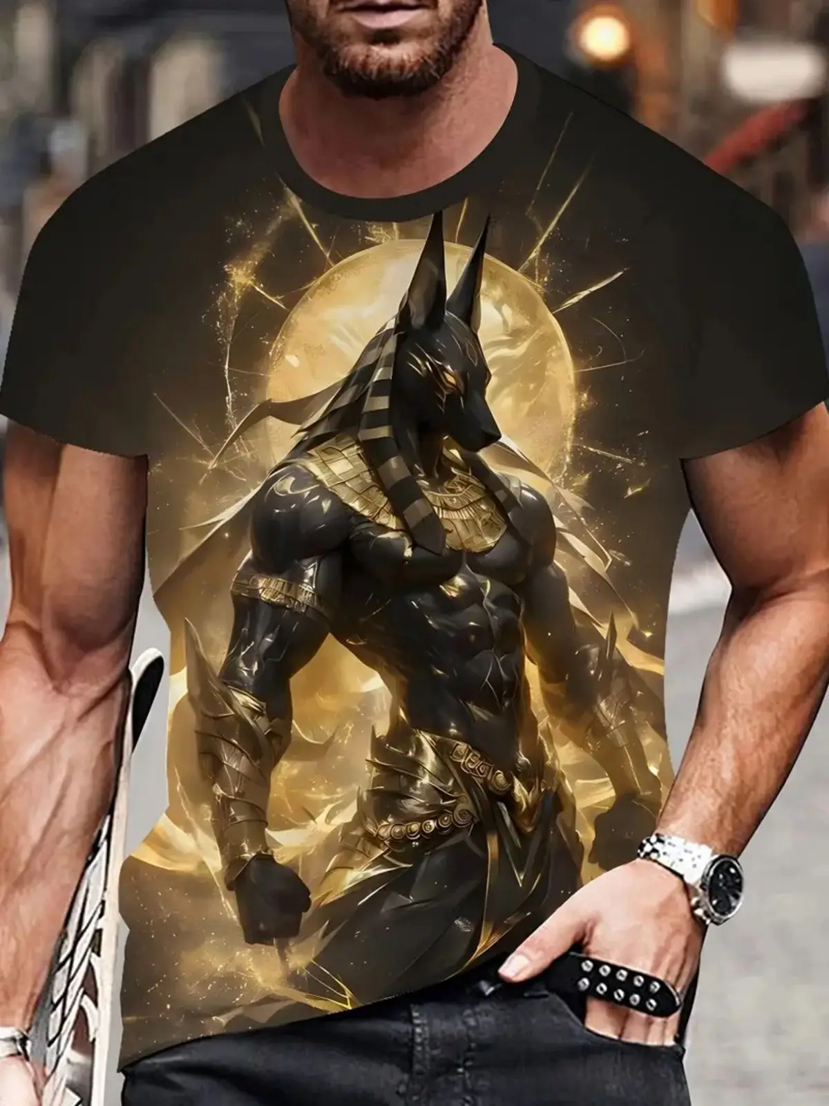 Ancient Egypt T-Shirts Pharaoh Anubis Pattern 3D Print Men Women Round Neck Short Sleeve T Shirt Oversized Tees Top Men Clothing
