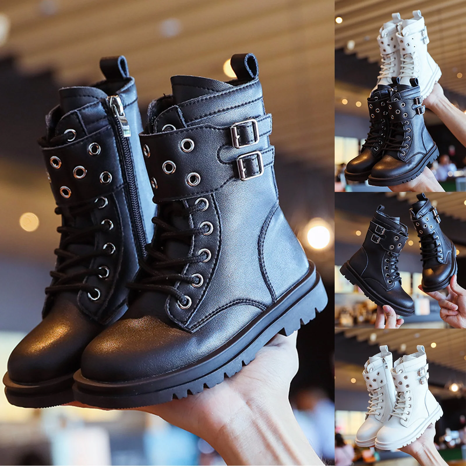 

New Children's British-style Single Boot Winter Children Fashion Boots Girls Kids Fleece-lined With Zipper Side Short Boots