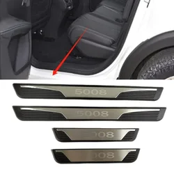 4PCS For 2016-2020 Peugeot 5008 GT Plastic Stainless Steel Auto Car Door Sill Pedal Scuff Plate Decorative Sequin Cover