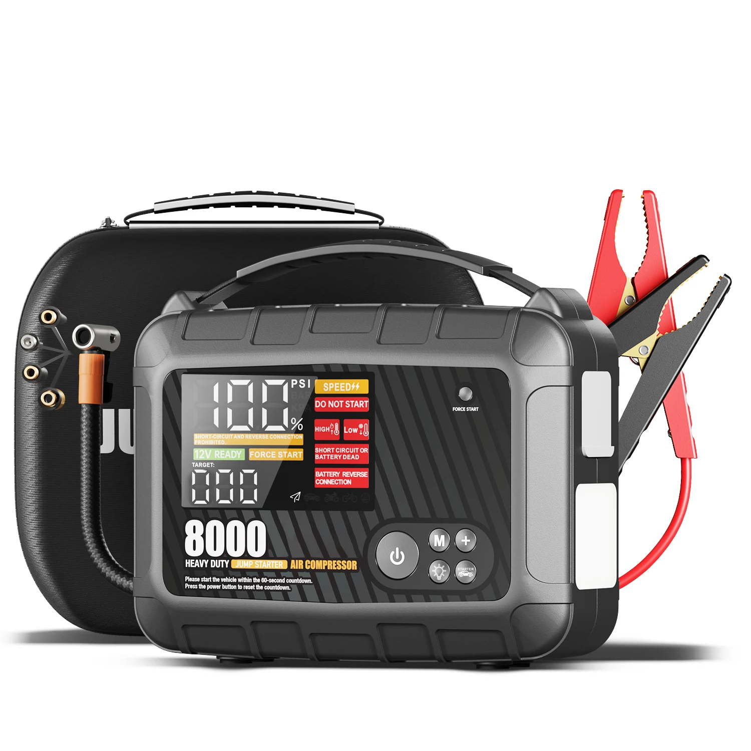 

Car Battery Jump Starter Power Bank with 150PSI Air Pump Compressor for Tire Inflator 6 In1 Multifunctional