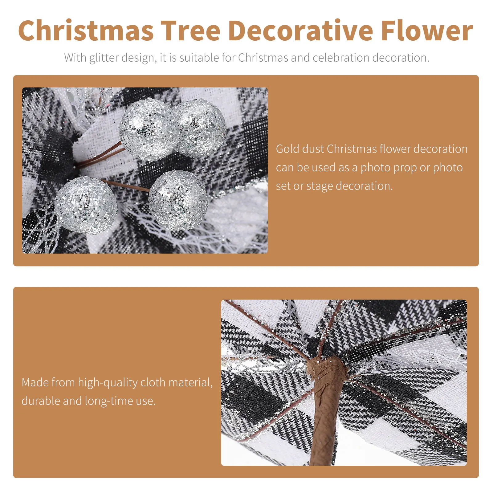 

4 pcs Cloth Christmas Decor Simulation Christmas Tree Decorative Flower Glitter Design Wedding Holiday Party Xmas Simulated