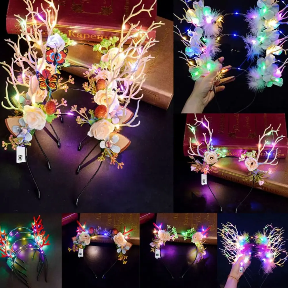 LED Lights LED Glow Headband Plastic Resin Flashing Headband Luminous Colorful Luminous Deer Horn Hair Band Kids Gift