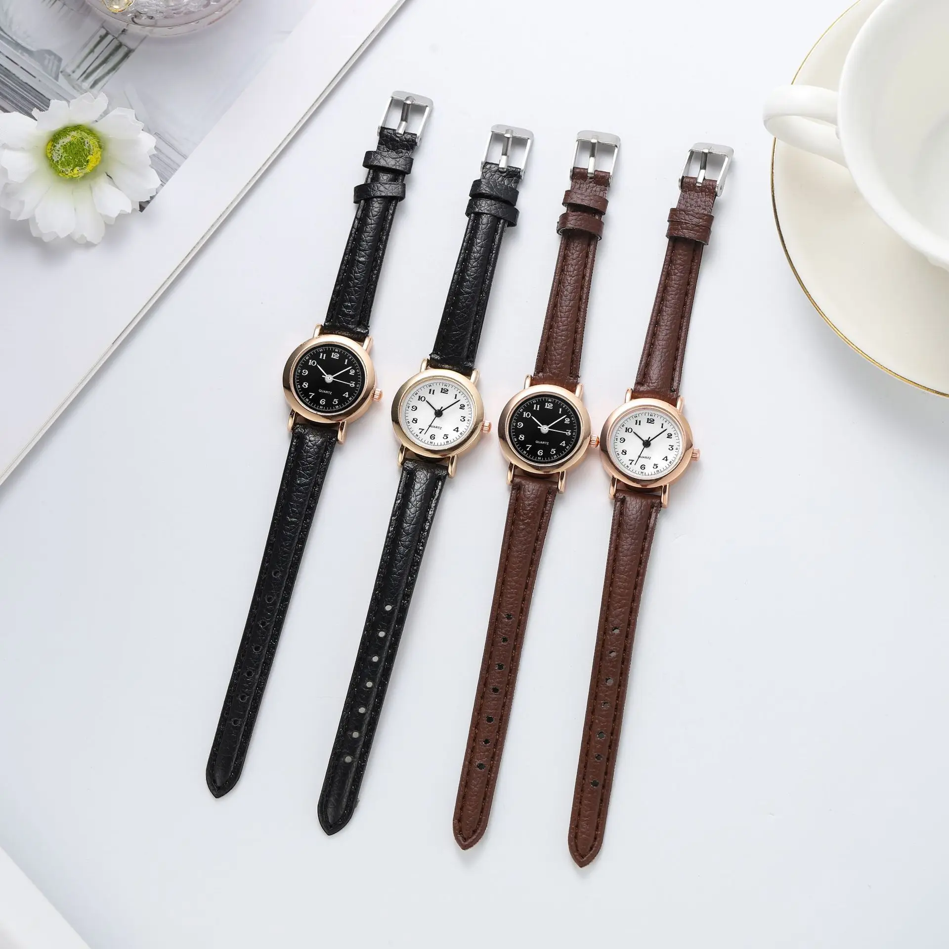 Thin Strap Digital Dial Retro Relojes Para Mujer Watch Leather Strap Wristwatch Quartz Female Student Watches Small Dial