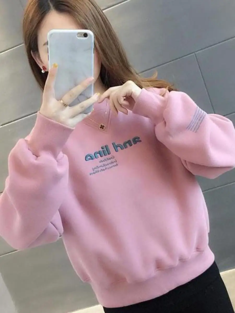 thiened-fce-loose-sweatirt-ort-sle-letter-pattern-women's-outerwear-ear-cover-autumn-winter-faion-korean-sle