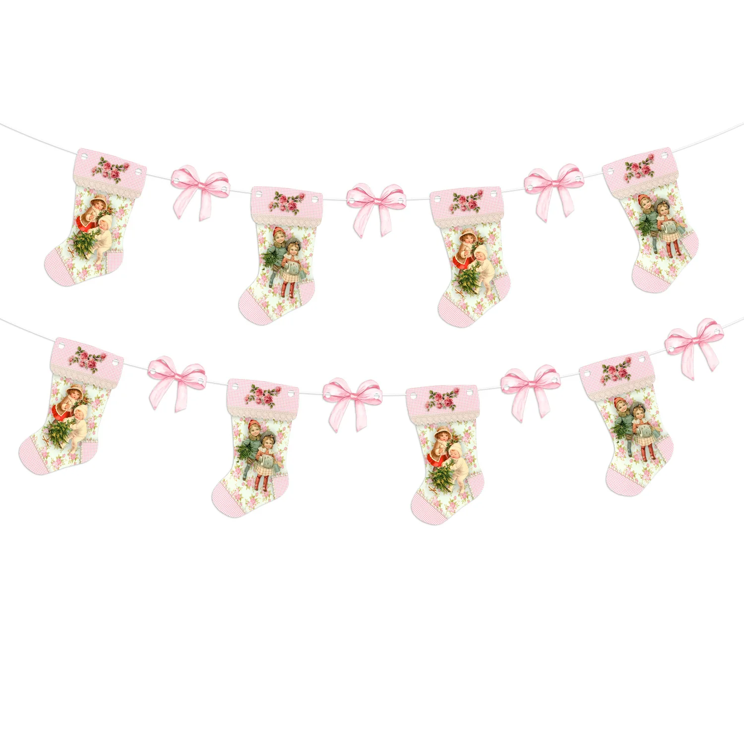 

Personalized Christmas Pink Stockings Hanging Paper Card Party Favors for Xmas Tree Decoration Holiday Home Decor