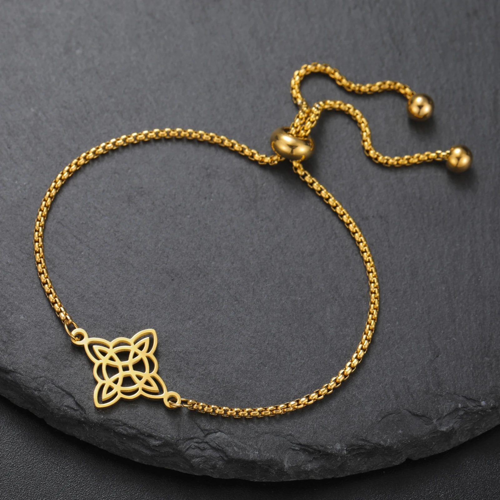 Lucktune Stainless Steel Witch Knot Irish Knot Bracelets for Women Men Vintage Witchcraft Box Chain Bracelet Lucky Jewelry Gifts