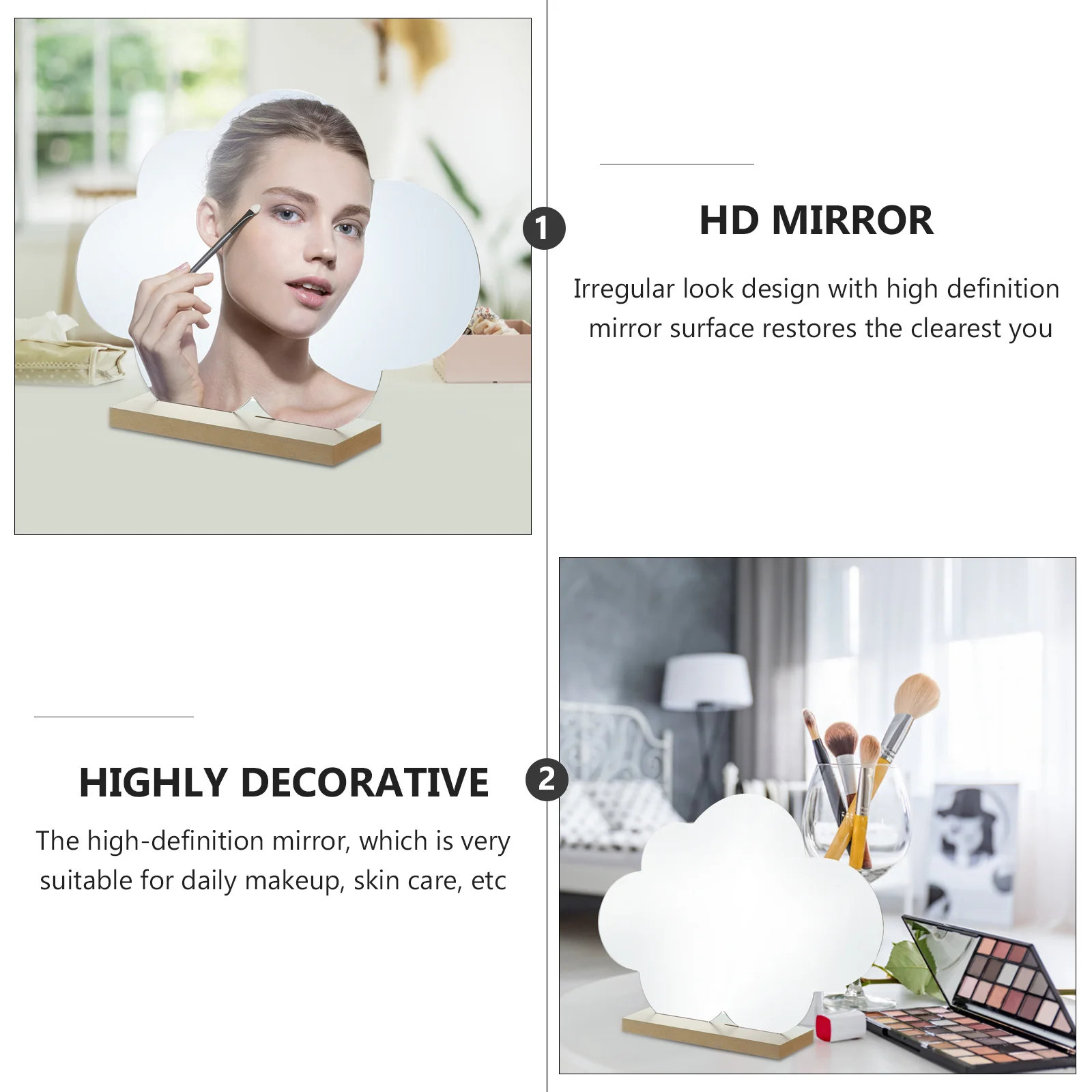 

Wooden Makeup Mirror Vanity Desktop Mirrors Irregular Tabletop High Definition Long Lasting Quality Material Skin Care
