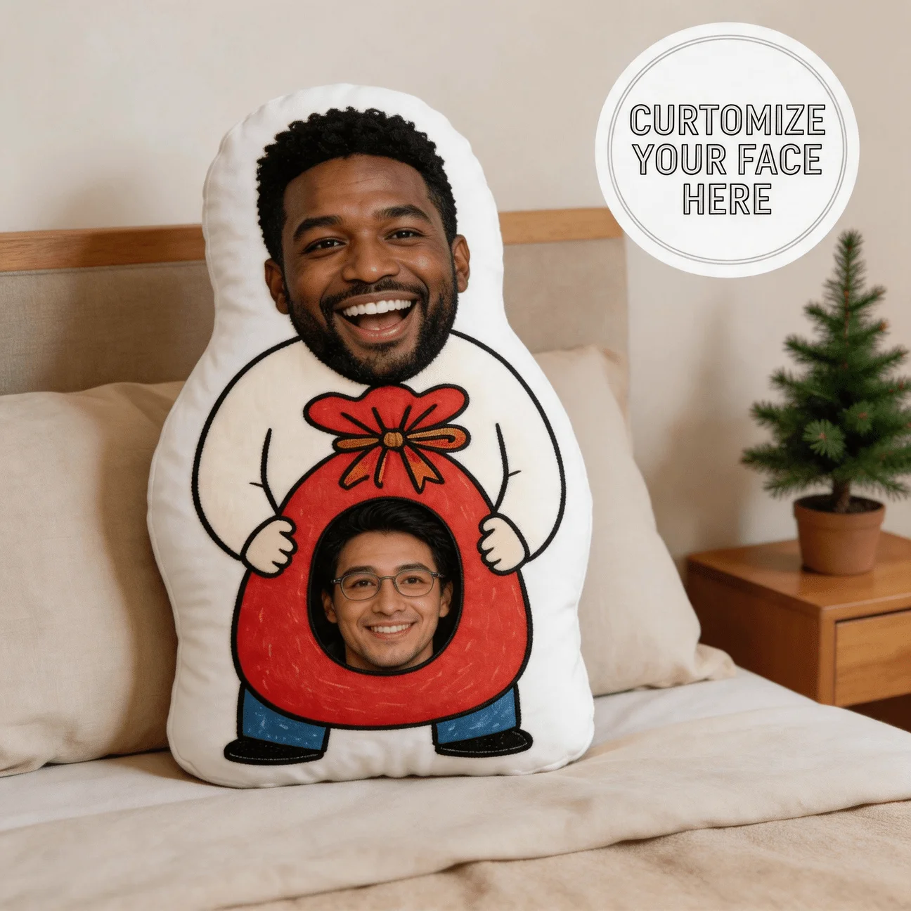 Customized personalized photo face pillow, fun character design customized decorative cushion, double-sided printing, 60cm large