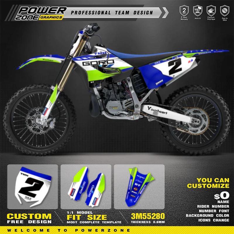 PowerZone Personalizado Equipe Gráficos Fundos Decalques Para 3M Kit de Adesivos Para YAMAHA 2015-2021 YZ125-250 16-21 YZ250X 042