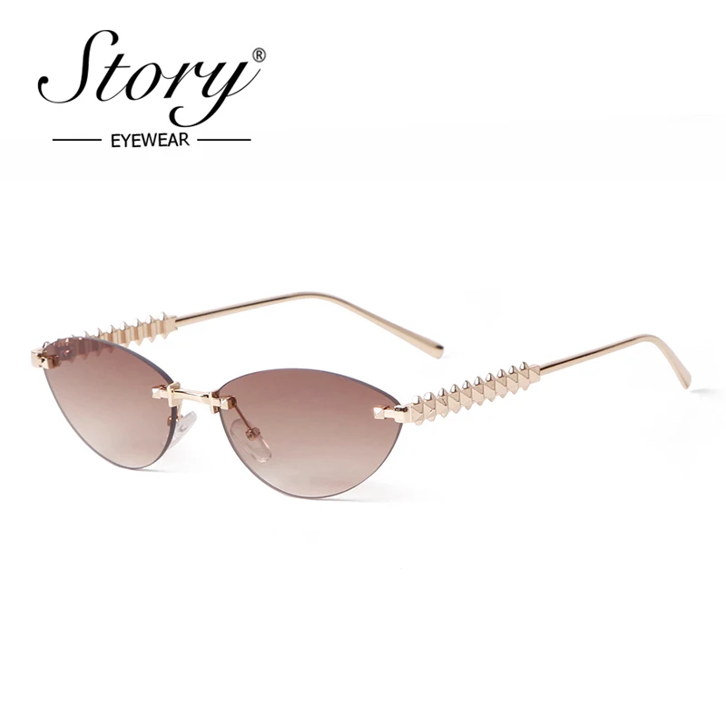 

STORY Fashion Rimless Oval Sunglasses for Women Men Luxury Brand Designer Metal Frameless Cateye Sun Glasses Gafas De Sol S8103A
