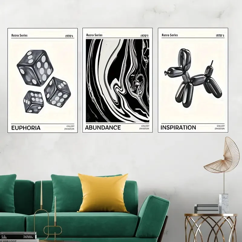 3pcs/Set Modern Mural Elegant Simple Dice Balloon Dog Canvas Print Abstract Halo Gradient Poster Home
