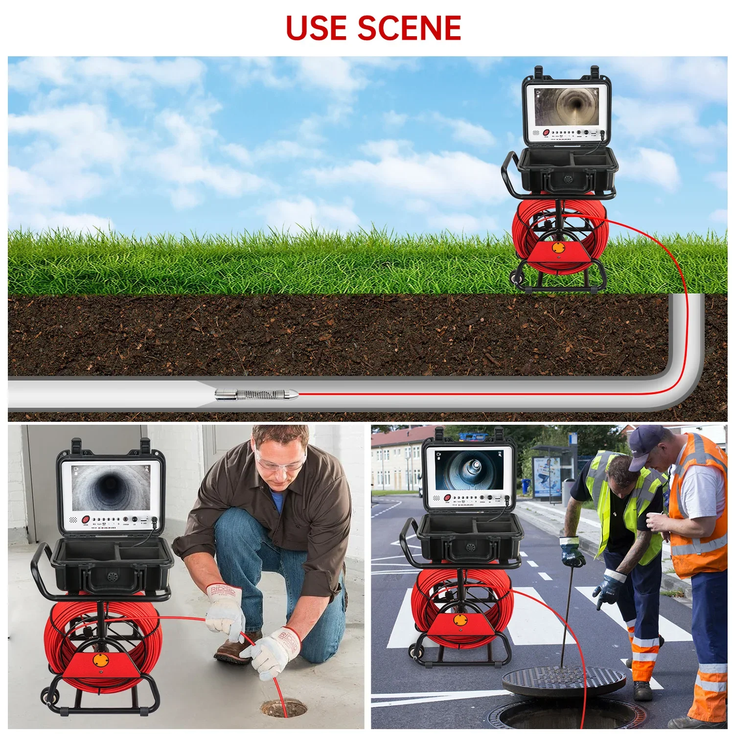 Pipe Inspection Camera,9inch HD1080p Screen&HD Camera Head,16GB Video&Audio Recording for Home Sewer Drain Pipeline Inspection