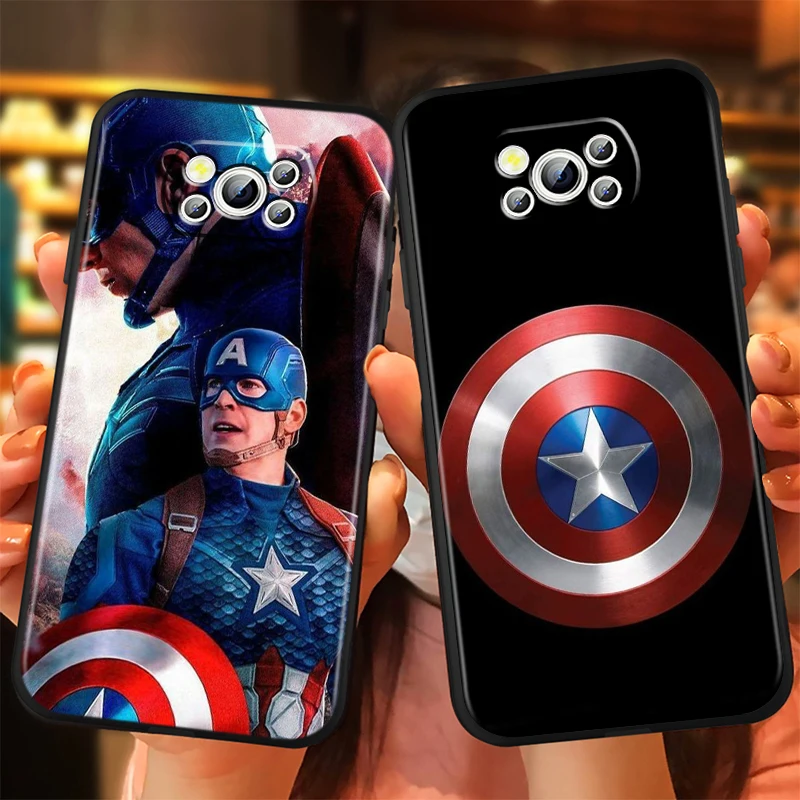 Marvel Steve Rogers For Xiaomi Mi Poco F5 F4 F3 X6 X5 X4 X3 M6 M5 M5S M4 M3 C65 Pro GT NFC 5G Black Funda Phone Case