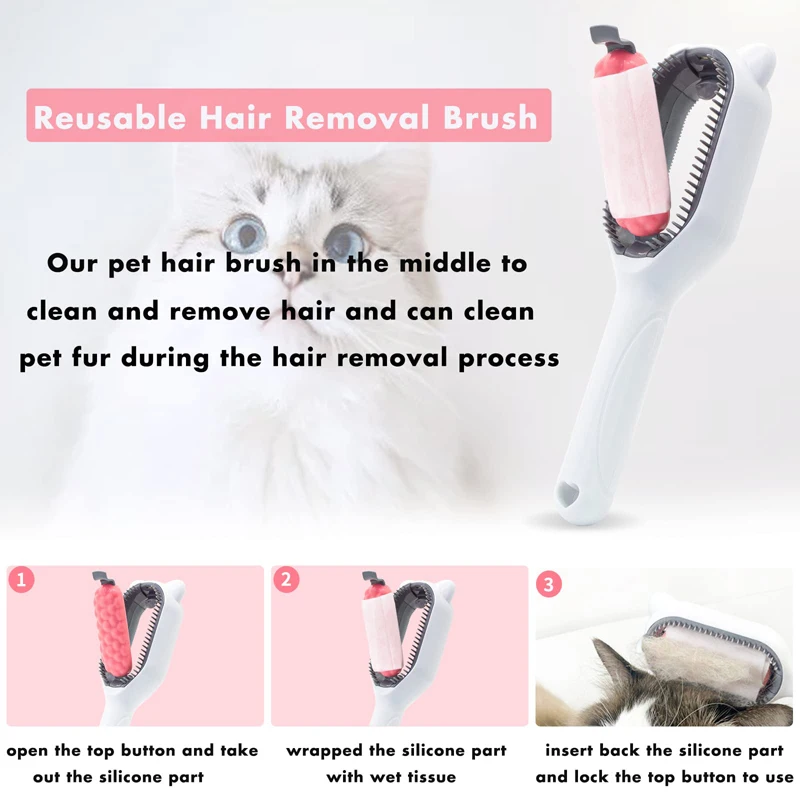 Benepaw Professional Cute Cat Dog Hair Remover Universal Reusable Pet Knots Brush Remove Rough Fur 4 In-1 Massage Pet Grooming