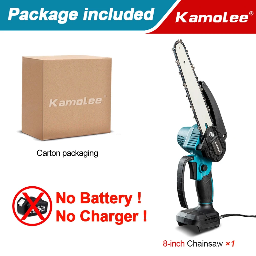 Kamolee Bürstenlose elektrische Kettensäge, 20,3 cm, Mini-Kettensäge, Holzschneider, Beschneiden, Garten-Elektrowerkzeug
