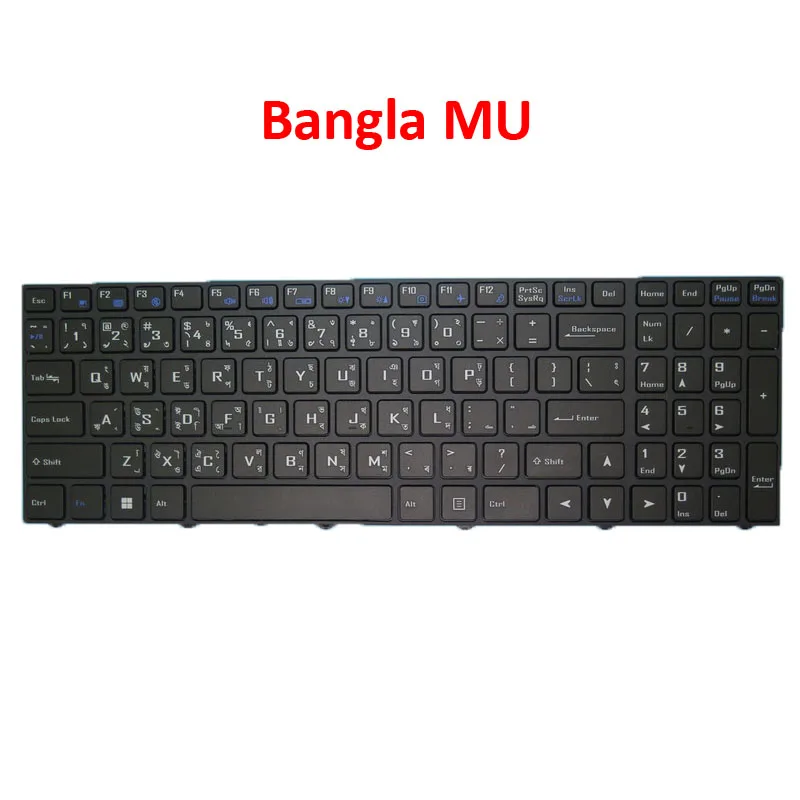 Laptop No Backlit Paper Keyboard For CLEVO CVM18H83MU-43042 6-80-N1510-510-1W WIN11 Bengali Bangla MU Black Frame