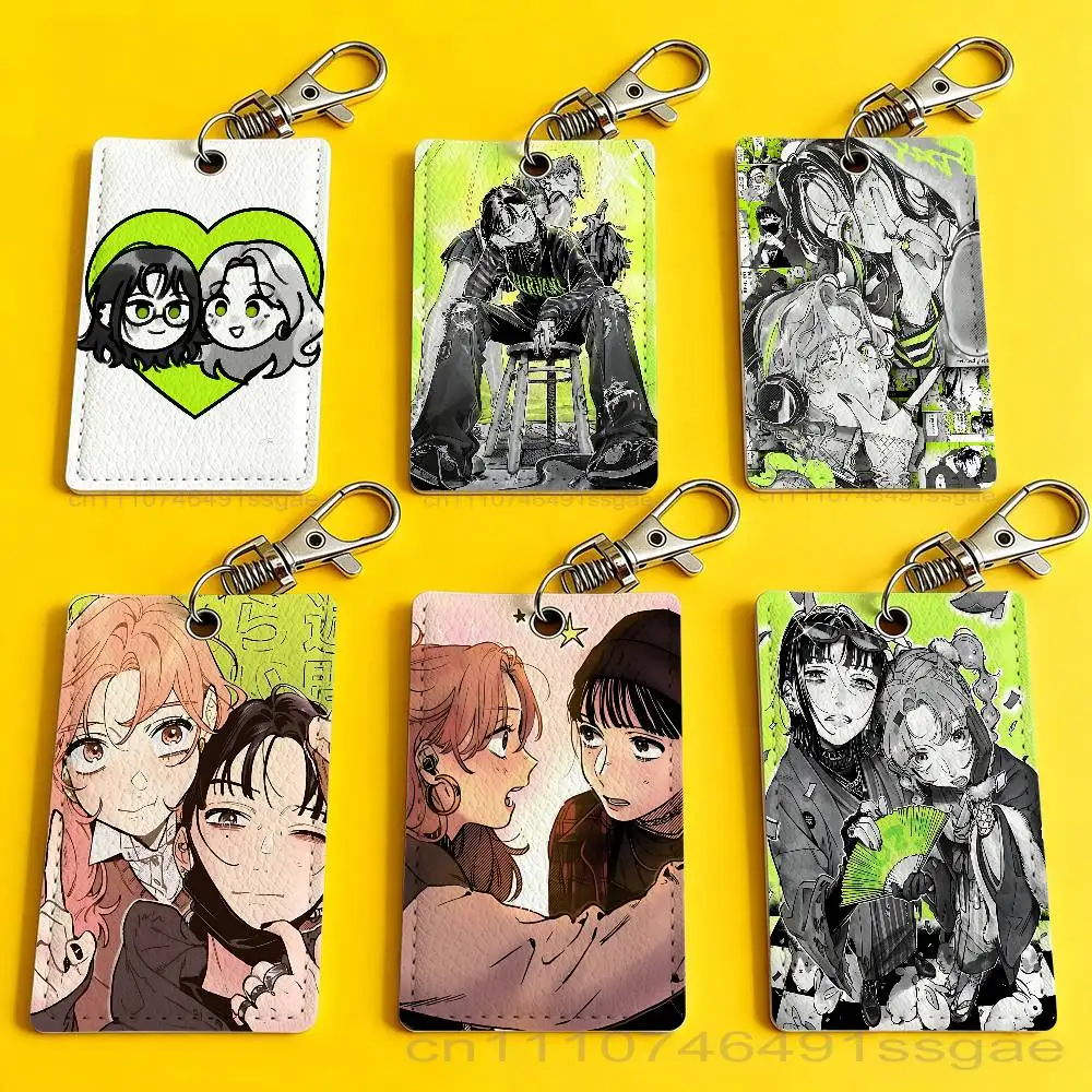 

Cute Comic tgswiiwagaa Card Case Leather Card Holder Keychain Key Ring Door Access Tags ID Card Case Keychain