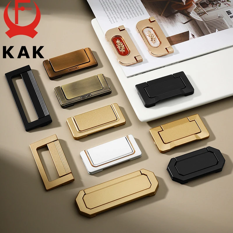 KAK Hidden Furniture Handle Gold Aluminum Alloy Flat Concealed Buckle Cabinet Pulls Flush Mounted Wardrobe Door Handle Hardware