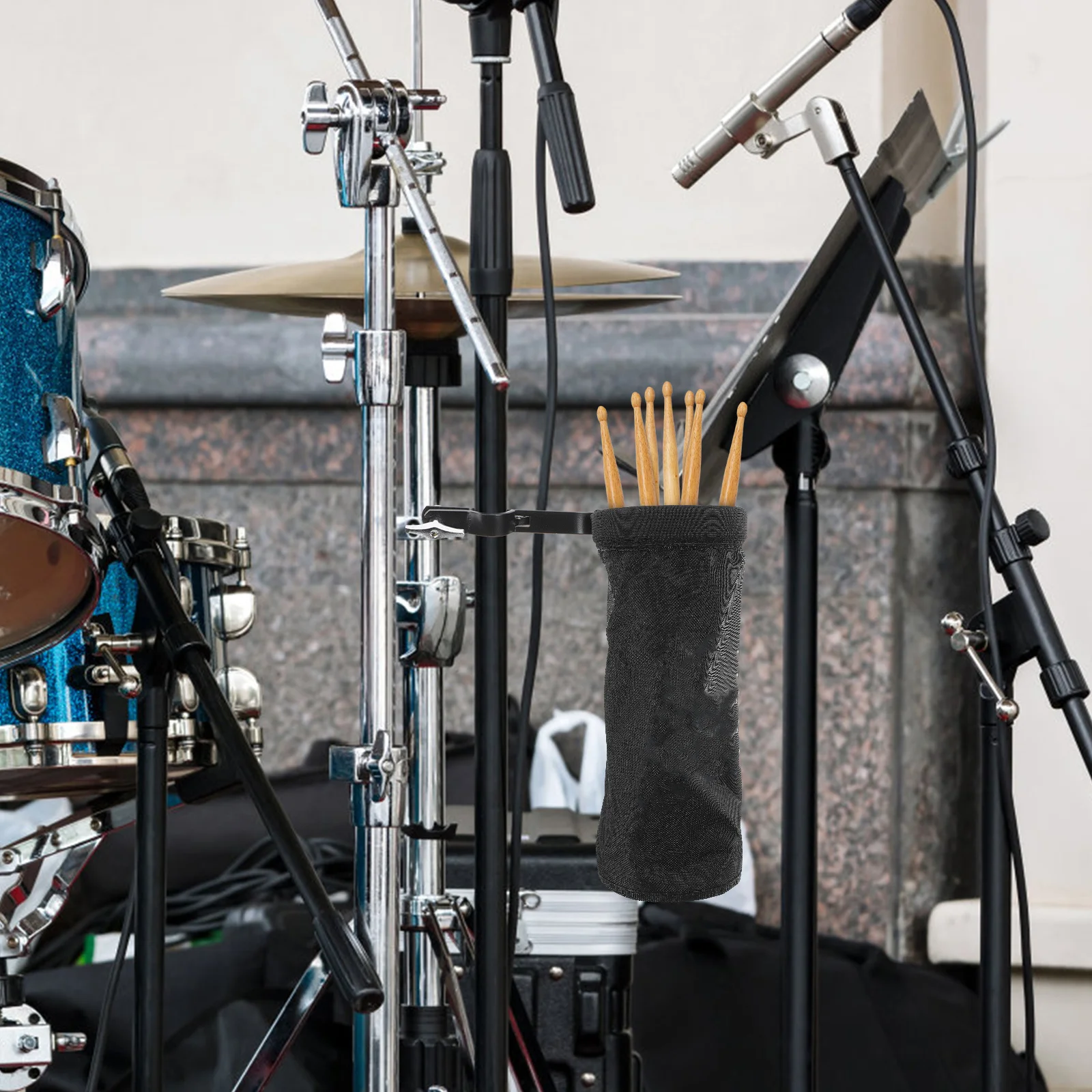 Stylowy pokrowiec na pałeczki perkusyjne, wodoodporny, lekki, łatwy do przenoszenia, możliwość zawieszenia na ścianie, odpowiedni dla perkusistów, świetny pomysł na prezent.