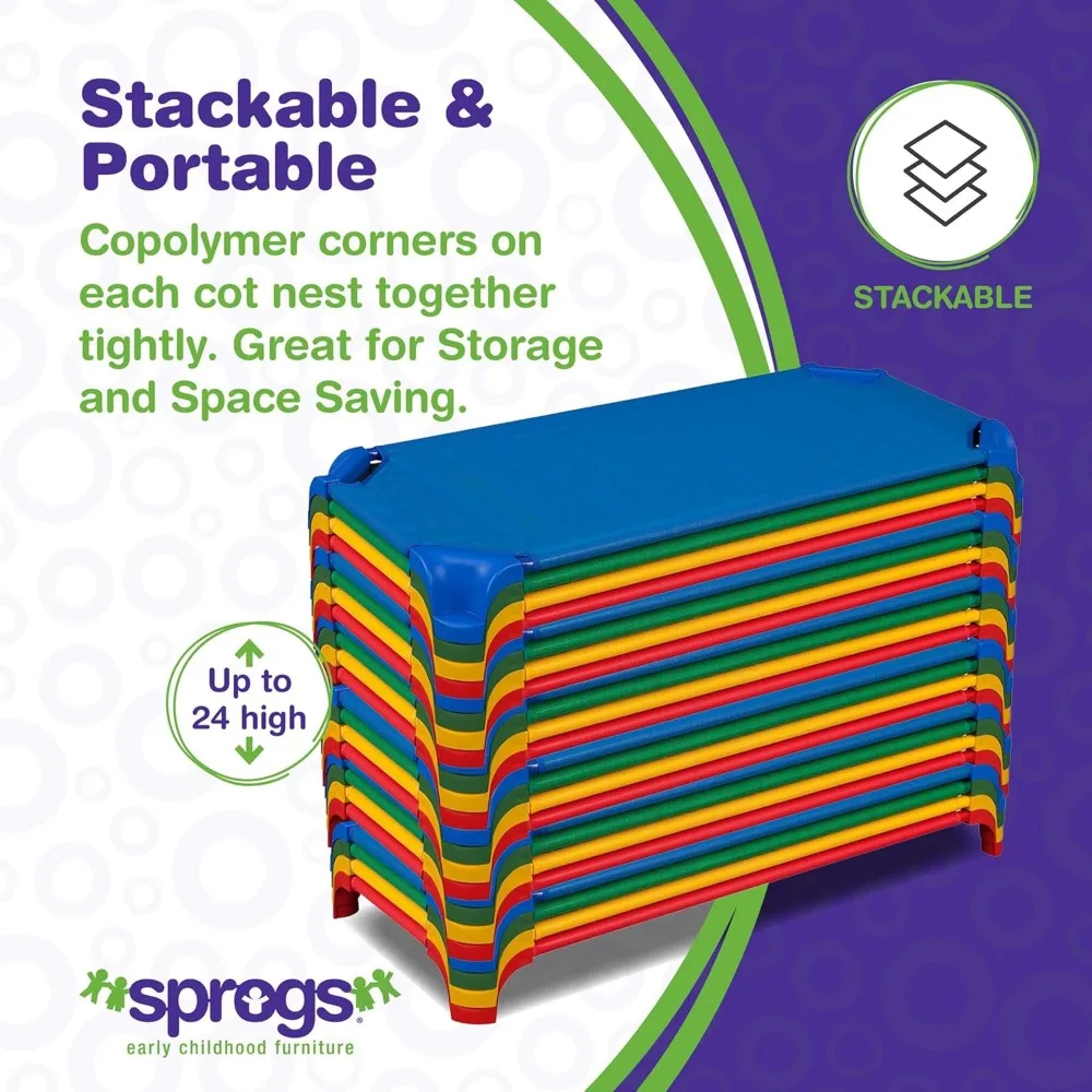 Lits standard empilables durables de 52 litres pour garderie, idéaux pour une utilisation en classe préscolaire