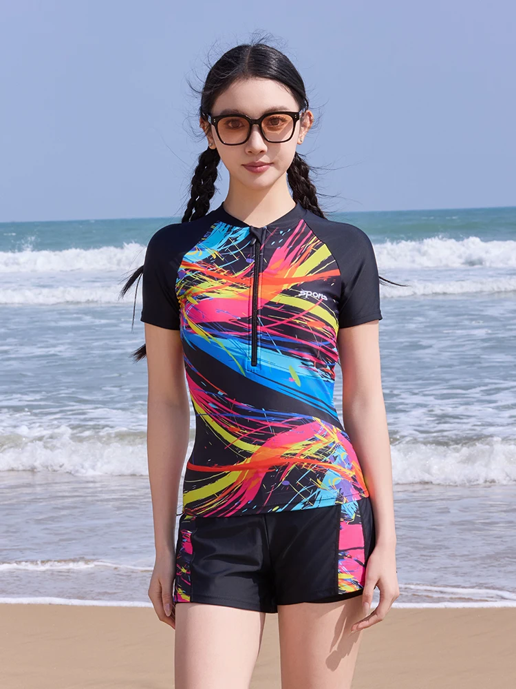 

Conservative Two-Piece plus Size Swimsuit for Women Qui Dry Belly Covering Large Size Thermal Spa Sports Bikini