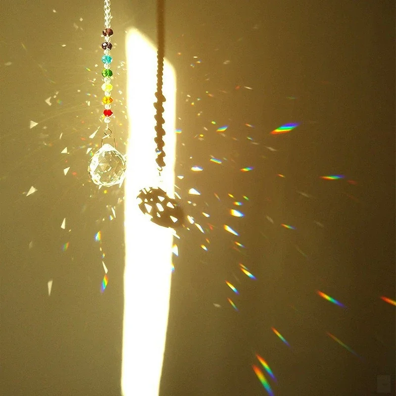 1pc Colorful Crystal Sun Catcher Rainbow Maker Prism with Hanging Chain for Thanksgiving Home Decoration