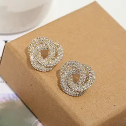 Retro Fashion High-grade Crystal Rose Earrings Women Zircon Ear Studs Wedding Jewelry Gifts