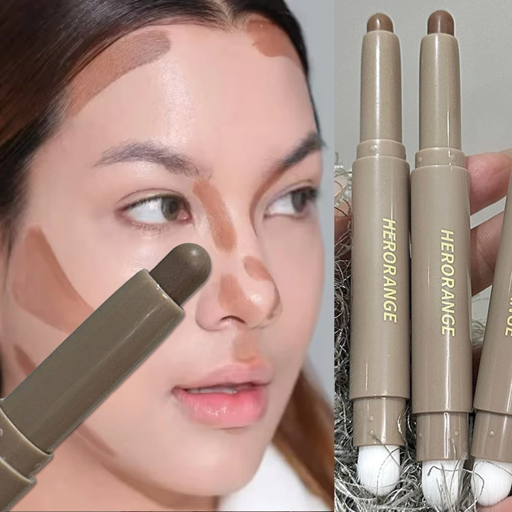 Double Head Face Concealer Pen Waterproof Foundation Creamy Contouring Stick Cheek Brightens Shades Lasting Face  Makeup