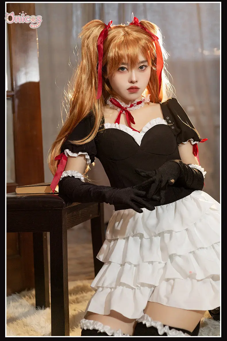 

Anime Asuka Langley Soryu EVA Cosplay Costume Sweet and Cool Gothic Maid Style Split Skirt Onicos