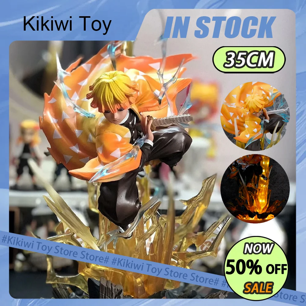 

35cm Demon Slayer Anime Figure Agatsuma Zenitsu Figure Two Heads Statue With Light Action Figurine GK Collection Model Toys Gift