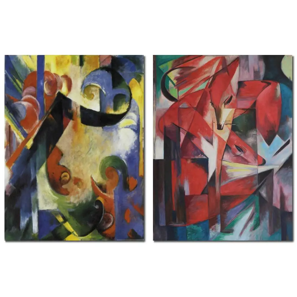 Franz Marc Abstract Broken Forms Hand Painted Painting in Oils on Canvas Art for Dark Spaces Display